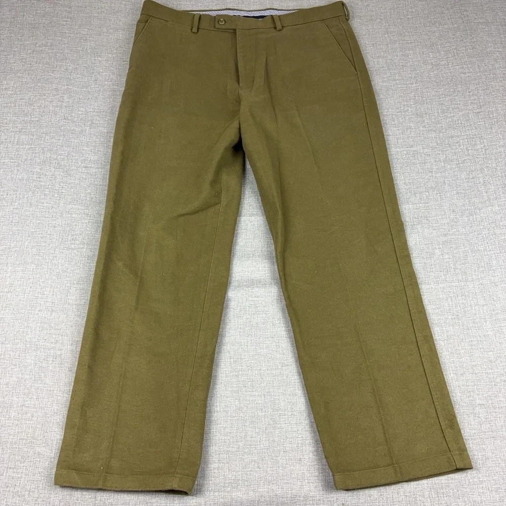 Samuel Windsor Pants Mens 38x31 Green Flannel Chino Cotton Straight Casual